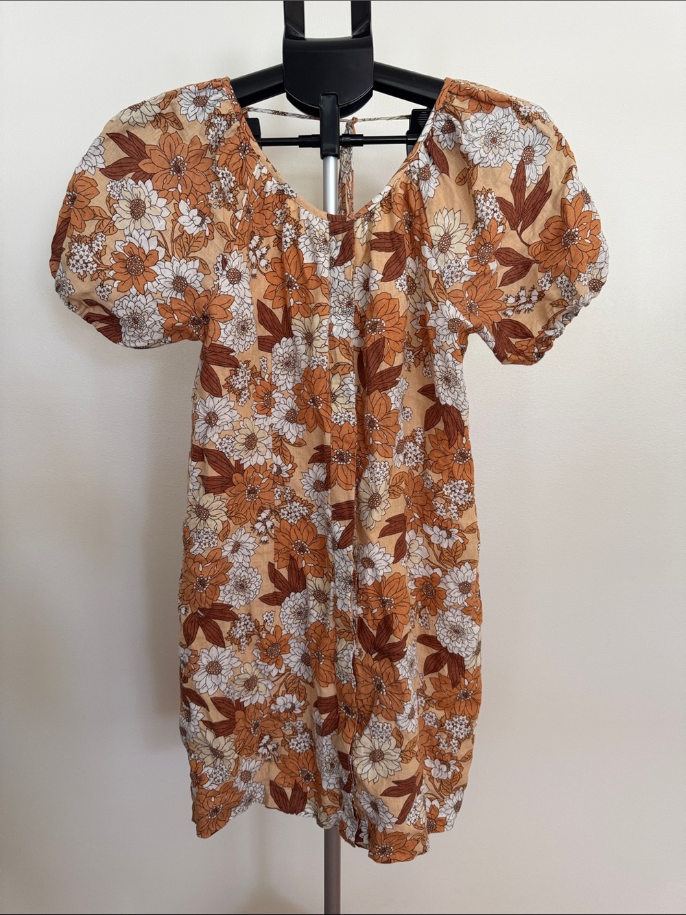 J. Crew Linen Cotton Floral Orange Brown Mini Dress Size 2